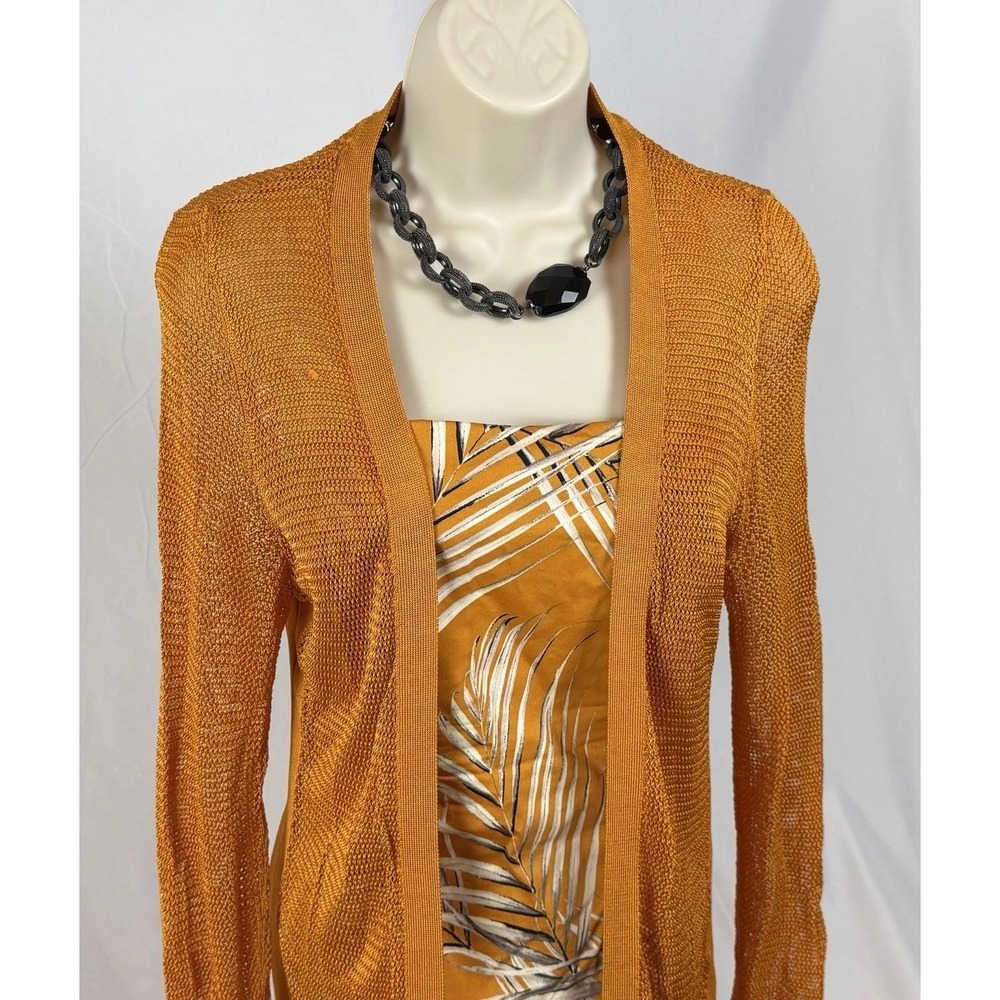 WHBM Net Cardigan Med w/ Leaf Blouse Size 10 (no Necklace) Combo Set Yellow